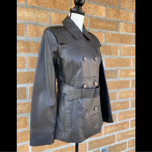 REISS double breasted leather jacket Sz 10 - Picture 2 of 16